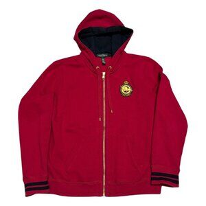 LAUREN RALPH LAUREN Designer Casual Full Zip Red Hoodie Sweatshirt Mens Large